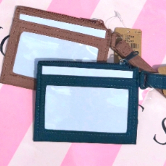 Victoria's Secret PINK New Card Case Keychain Wallet with Zipper, Hunter Green - Picture 5 of 10